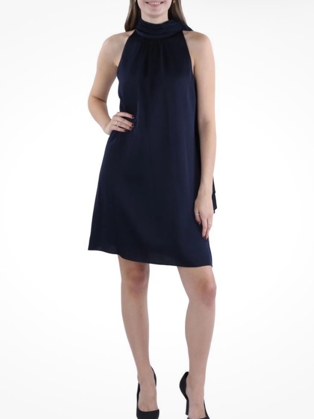 Vince Camuto Navy Satin Halter Mini Dress